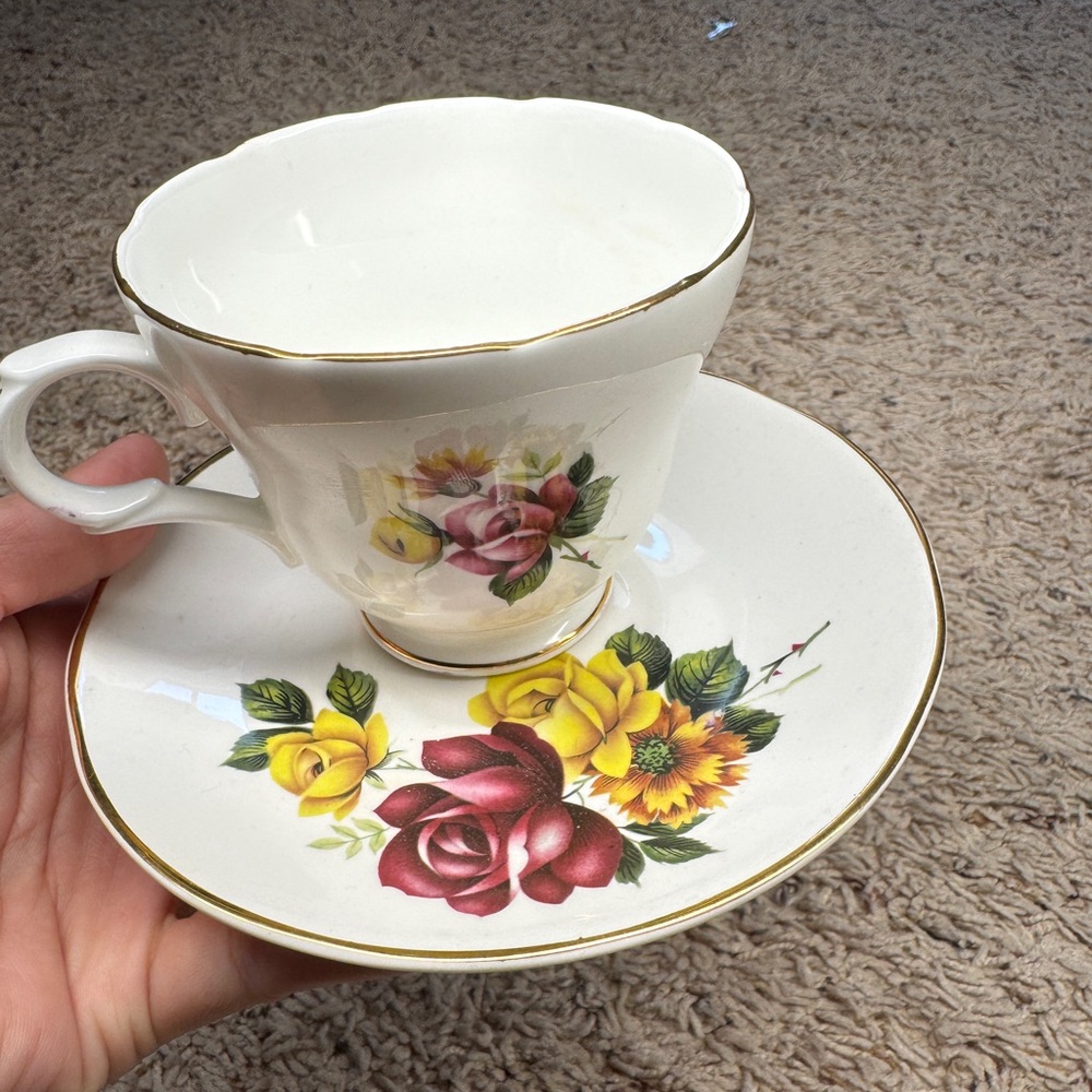 Crown Trent Fine Bone China Tea Cup and Saucer Set Staffordshire England Roses